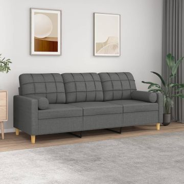 vidaXL Trivietė sofa su pagalvėlėmis, tamsiai pilka, 180cm, audinys