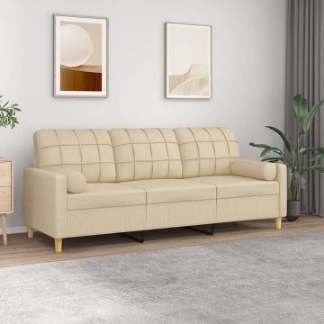 vidaXL Trivietė sofa su pagalvėlėmis, kreminės spalvos, 180cm, audinys