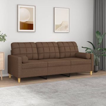 vidaXL Trivietė sofa su pagalvėlėmis, rudos spalvos, 180cm, audinys