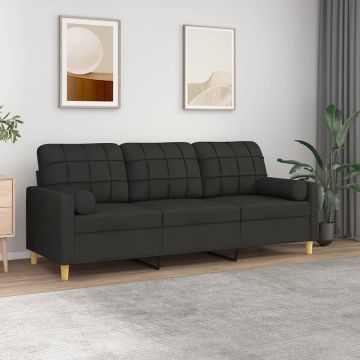 vidaXL Trivietė sofa su pagalvėlėmis, juodos spalvos, 180cm, audinys