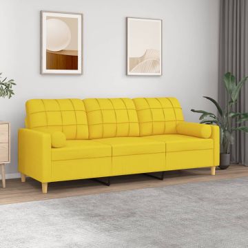 vidaXL Trivietė sofa su pagalvėlėmis, šviesiai geltona, 180cm, audinys