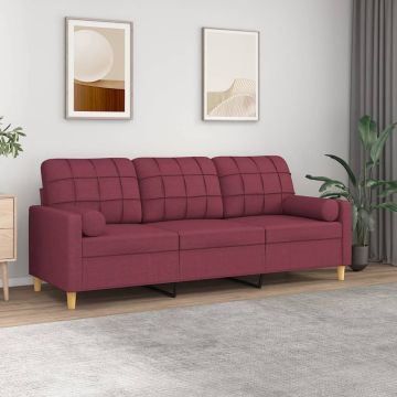 vidaXL Trivietė sofa su pagalvėlėmis, raudonojo vyno, 180cm, audinys