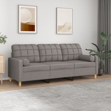 vidaXL Trivietė sofa su pagalvėlėmis, taupe spalvos, 180cm, audinys