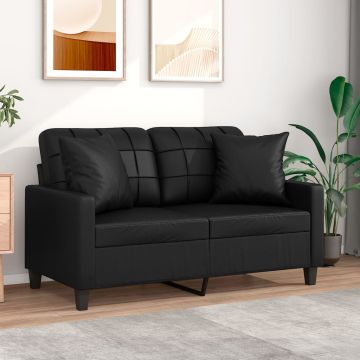 vidaXL Dvivietė sofa su pagalvėlėmis, juoda, 120cm, dirbtinė oda