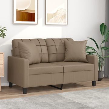 vidaXL Dvivietė sofa su pagalvėlėmis, kapučino, 120cm, dirbtinė oda