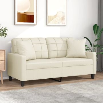 vidaXL Dvivietė sofa su pagalvėlėmis, kreminė, 140cm, dirbtinė oda
