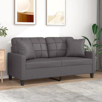 vidaXL Dvivietė sofa su pagalvėlėmis, pilka, 140cm, dirbtinė oda