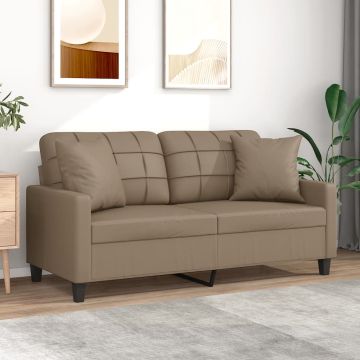 vidaXL Dvivietė sofa su pagalvėlėmis, kapučino, 140cm, dirbtinė oda