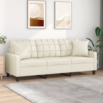 vidaXL Trivietė sofa su pagalvėlėmis, kreminė, 180cm, dirbtinė oda
