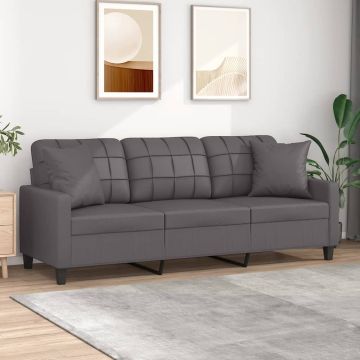 vidaXL Trivietė sofa su pagalvėlėmis, pilka, 180cm, dirbtinė oda