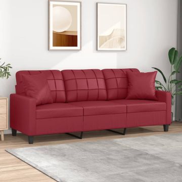 vidaXL Trivietė sofa su pagalvėlėmis, vyno, 180cm, dirbtinė oda