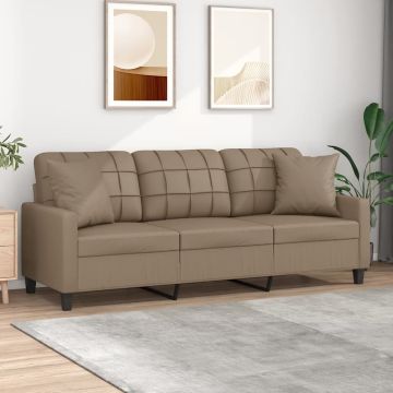 vidaXL Trivietė sofa su pagalvėlėmis, kapučino, 180cm, dirbtinė oda