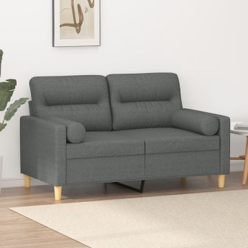 vidaXL Dvivietė sofa su pagalvėlėmis, tamsiai pilka, 120cm, audinys