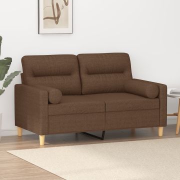 vidaXL Dvivietė sofa su pagalvėlėmis, rudos spalvos, 120cm, audinys