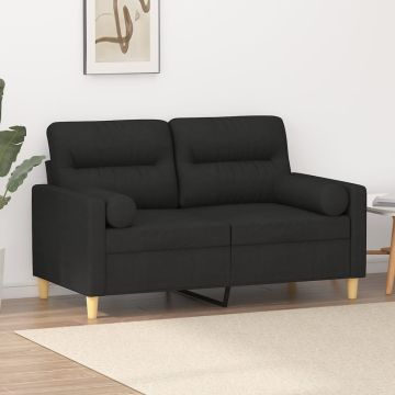 vidaXL Dvivietė sofa su pagalvėlėmis, juodos spalvos, 120cm, audinys