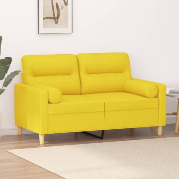 vidaXL Dvivietė sofa su pagalvėlėmis, šviesiai geltona, 120cm, audinys