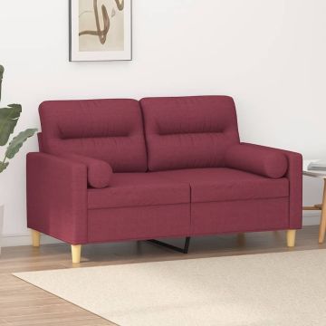 vidaXL Dvivietė sofa su pagalvėlėmis, raudonojo vyno, 120cm, audinys