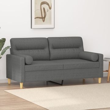 vidaXL Dvivietė sofa su pagalvėlėmis, tamsiai pilka, 140cm, audinys
