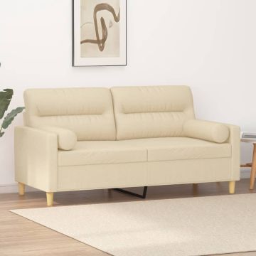 vidaXL Dvivietė sofa su pagalvėlėmis, kreminės spalvos, 140cm, audinys
