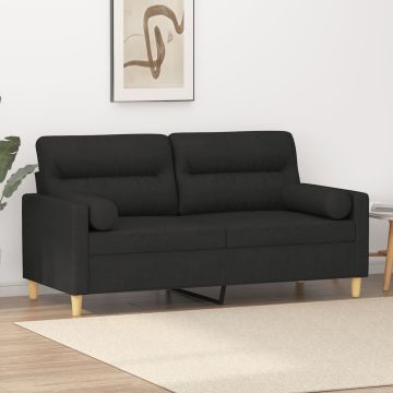 vidaXL Dvivietė sofa su pagalvėlėmis, juodos spalvos, 140cm, audinys