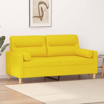 vidaXL Dvivietė sofa su pagalvėlėmis, šviesiai geltona, 140cm, audinys