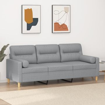 vidaXL Trivietė sofa su pagalvėlėmis, šviesiai pilka, 180cm, audinys
