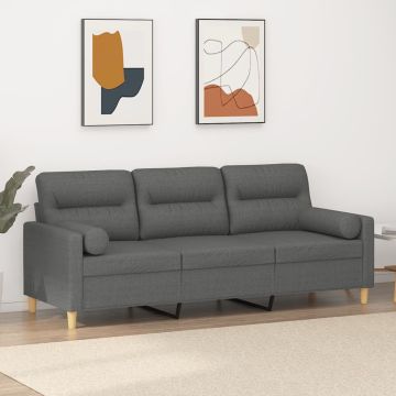 vidaXL Trivietė sofa su pagalvėlėmis, tamsiai pilka, 180cm, audinys