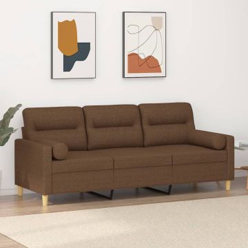 vidaXL Trivietė sofa su pagalvėlėmis, rudos spalvos, 180cm, audinys