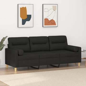 vidaXL Trivietė sofa su pagalvėlėmis, juodos spalvos, 180cm, audinys