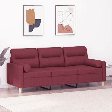 vidaXL Trivietė sofa su pagalvėlėmis, raudonojo vyno, 180cm, audinys