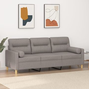 vidaXL Trivietė sofa su pagalvėlėmis, taupe spalvos, 180cm, audinys