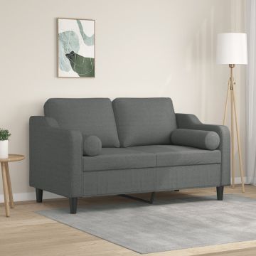 vidaXL Dvivietė sofa su pagalvėlėmis, tamsiai pilka, 120cm, audinys