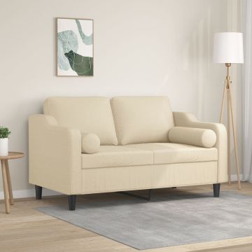 vidaXL Dvivietė sofa su pagalvėlėmis, kreminės spalvos, 120cm, audinys