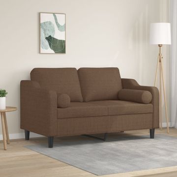 vidaXL Dvivietė sofa su pagalvėlėmis, rudos spalvos, 120cm, audinys