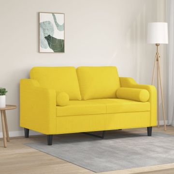 vidaXL Dvivietė sofa su pagalvėlėmis, šviesiai geltona, 120cm, audinys