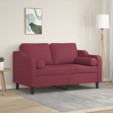 vidaXL Dvivietė sofa su pagalvėlėmis, raudonojo vyno, 120cm, audinys