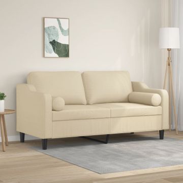 vidaXL Dvivietė sofa su pagalvėlėmis, kreminės spalvos, 140cm, audinys