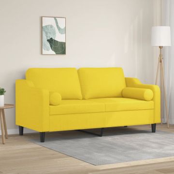 vidaXL Dvivietė sofa su pagalvėlėmis, šviesiai geltona, 140cm, audinys