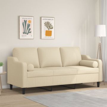 vidaXL Trivietė sofa su pagalvėlėmis, kreminės spalvos, 180cm, audinys