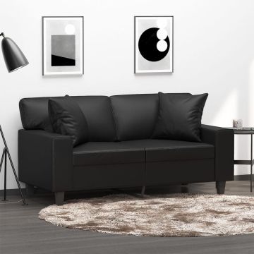 vidaXL Dvivietė sofa su pagalvėlėmis, juoda, 120cm, dirbtinė oda