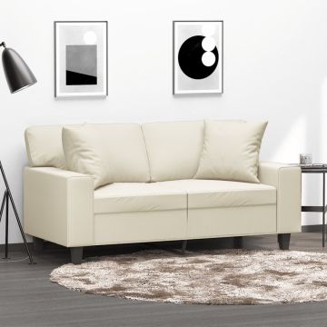 vidaXL Dvivietė sofa su pagalvėlėmis, kreminė, 120cm, dirbtinė oda