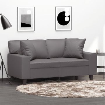 vidaXL Dvivietė sofa su pagalvėlėmis, pilka, 120cm, dirbtinė oda
