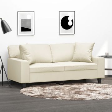 vidaXL Dvivietė sofa su pagalvėlėmis, kreminė, 140cm, dirbtinė oda