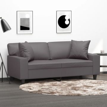 vidaXL Dvivietė sofa su pagalvėlėmis, pilka, 140cm, dirbtinė oda