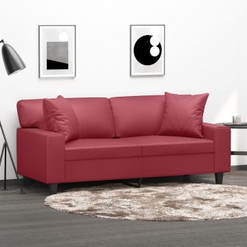 vidaXL Dvivietė sofa su pagalvėlėmis, vyno, 140cm, dirbtinė oda