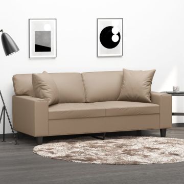 vidaXL Dvivietė sofa su pagalvėlėmis, kapučino, 140cm, dirbtinė oda