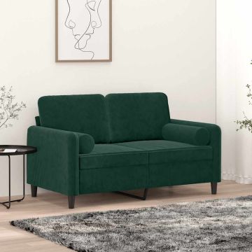 vidaXL Dvivietė sofa su pagalvėlėmis, tamsiai žalia, 120cm, aksomas