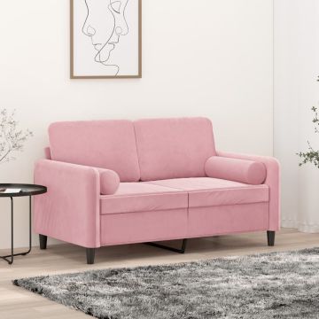 vidaXL Dvivietė sofa su pagalvėlėmis, rožinės spalvos, 120cm, aksomas