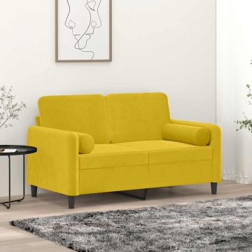 vidaXL Dvivietė sofa su pagalvėlėmis, geltonos spalvos, 120cm, aksomas