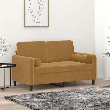 vidaXL Dvivietė sofa su pagalvėlėmis, rudos spalvos, 120cm, aksomas